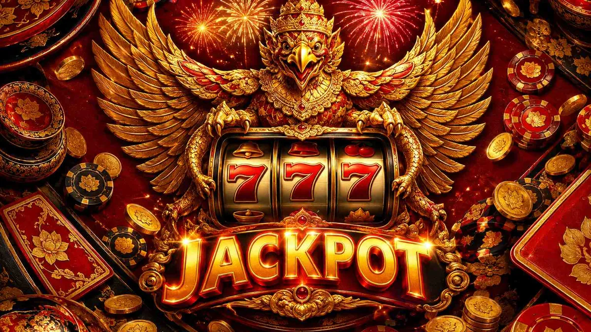 Lobby situs slot online dengan papan informasi game di gerbang Slot212